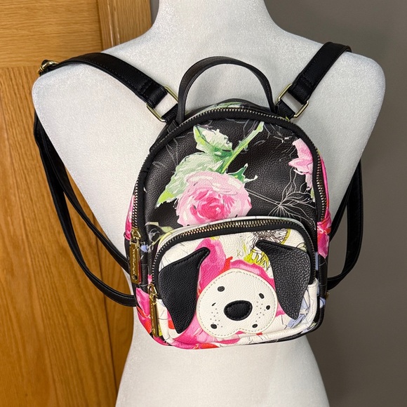 Betsey Johnson Handbags - Betsey Johnson Black Floral Mini Backpack with Pink Roses